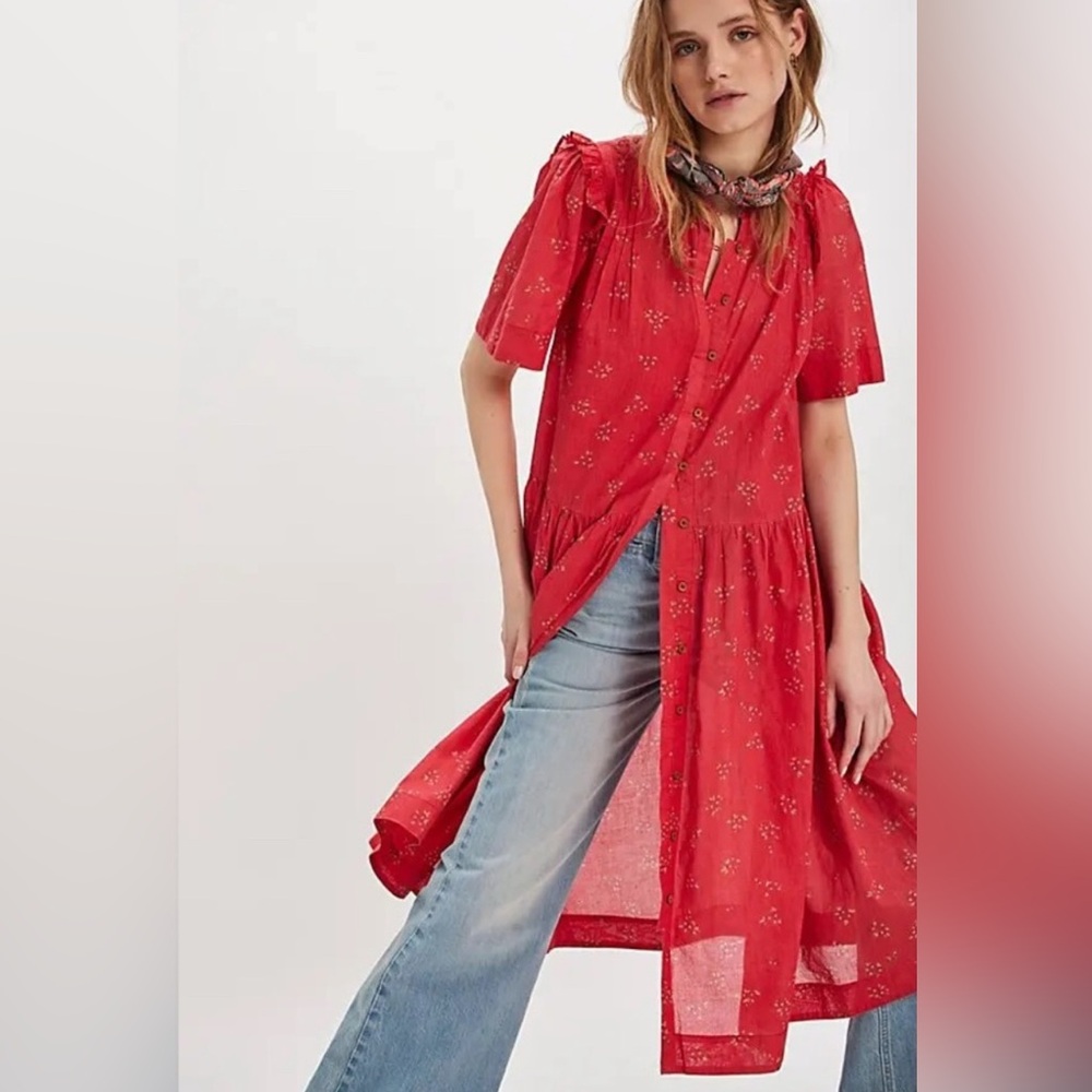 Free People Red Floral Midi Dress
